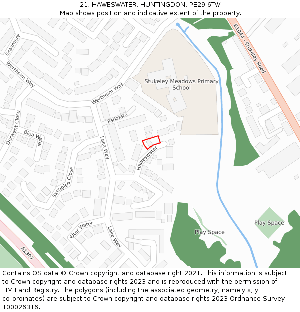 21, HAWESWATER, HUNTINGDON, PE29 6TW: Location map and indicative extent of plot