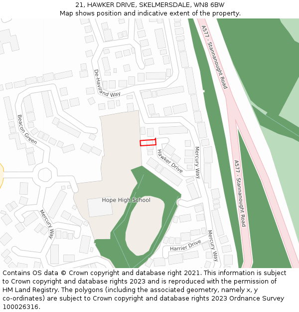 21, HAWKER DRIVE, SKELMERSDALE, WN8 6BW: Location map and indicative extent of plot