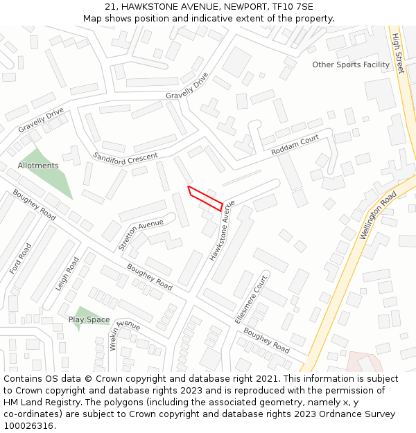 21, HAWKSTONE AVENUE, NEWPORT, TF10 7SE: Location map and indicative extent of plot