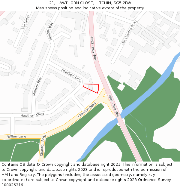 21, HAWTHORN CLOSE, HITCHIN, SG5 2BW: Location map and indicative extent of plot