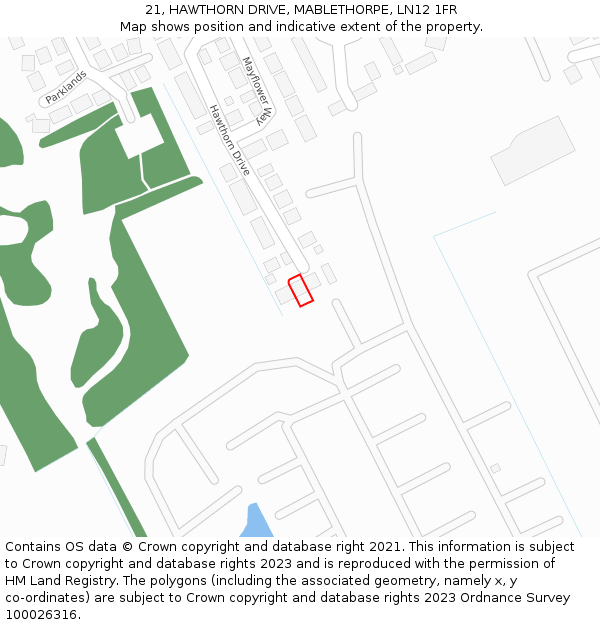 21, HAWTHORN DRIVE, MABLETHORPE, LN12 1FR: Location map and indicative extent of plot