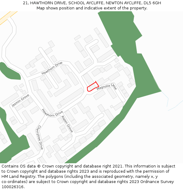 21, HAWTHORN DRIVE, SCHOOL AYCLIFFE, NEWTON AYCLIFFE, DL5 6GH: Location map and indicative extent of plot