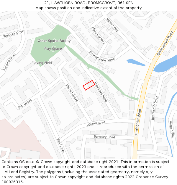 21, HAWTHORN ROAD, BROMSGROVE, B61 0EN: Location map and indicative extent of plot