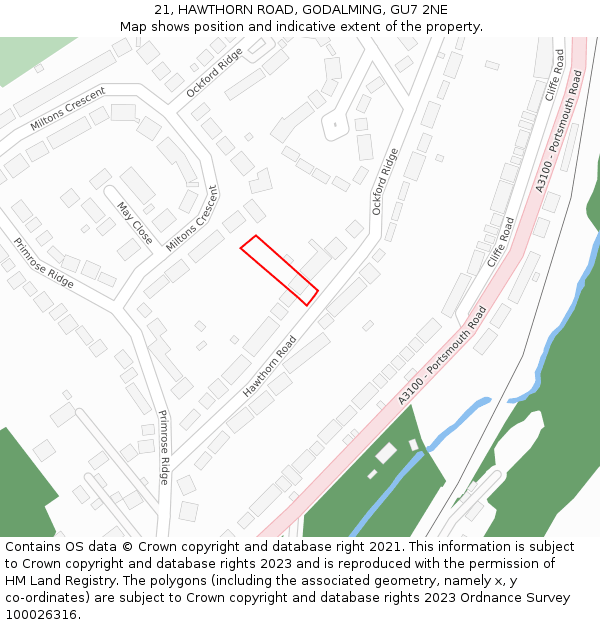 21, HAWTHORN ROAD, GODALMING, GU7 2NE: Location map and indicative extent of plot