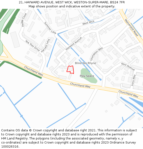 21, HAYWARD AVENUE, WEST WICK, WESTON-SUPER-MARE, BS24 7FR: Location map and indicative extent of plot