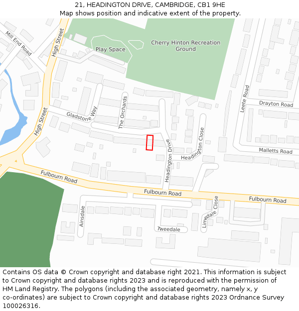 21, HEADINGTON DRIVE, CAMBRIDGE, CB1 9HE: Location map and indicative extent of plot