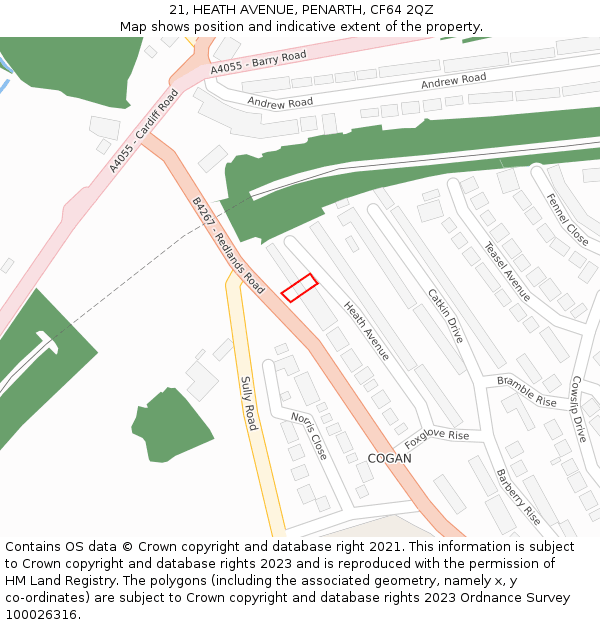 21, HEATH AVENUE, PENARTH, CF64 2QZ: Location map and indicative extent of plot