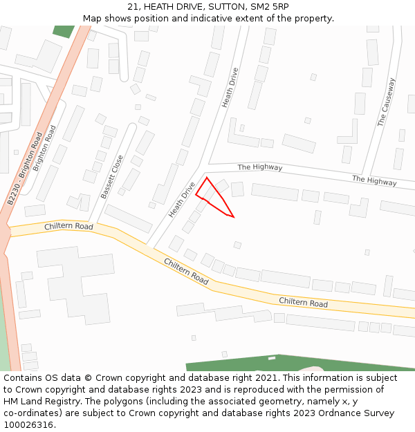 21, HEATH DRIVE, SUTTON, SM2 5RP: Location map and indicative extent of plot