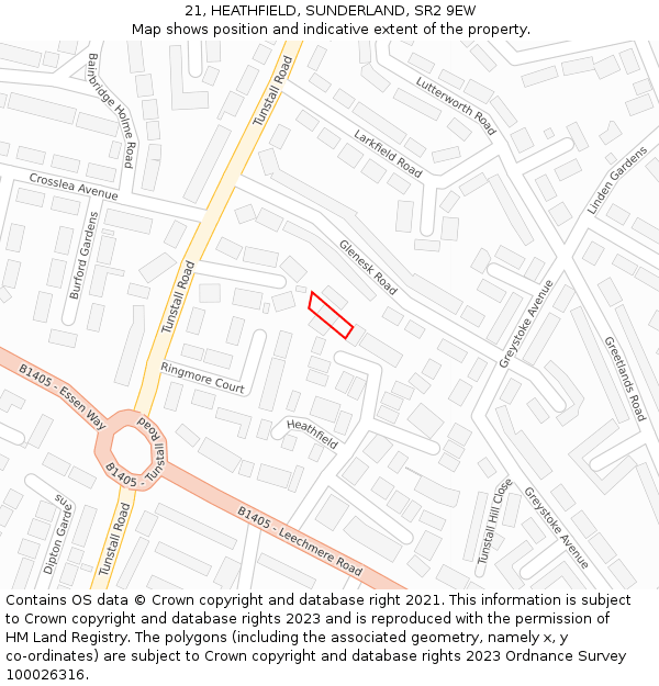 21, HEATHFIELD, SUNDERLAND, SR2 9EW: Location map and indicative extent of plot