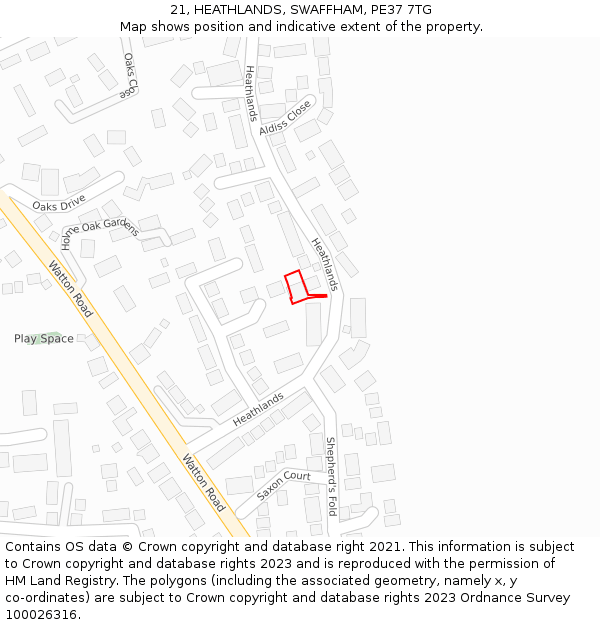 21, HEATHLANDS, SWAFFHAM, PE37 7TG: Location map and indicative extent of plot
