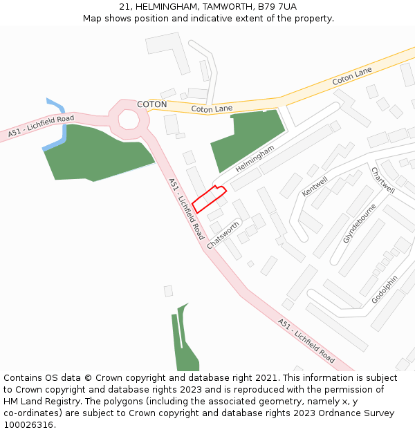 21, HELMINGHAM, TAMWORTH, B79 7UA: Location map and indicative extent of plot