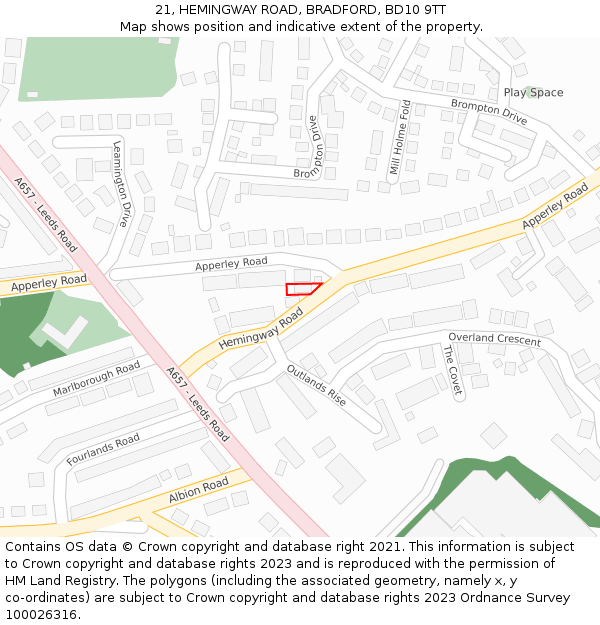 21, HEMINGWAY ROAD, BRADFORD, BD10 9TT: Location map and indicative extent of plot