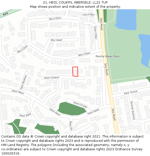 21, HEOL COLWYN, ABERGELE, LL22 7UP: Location map and indicative extent of plot