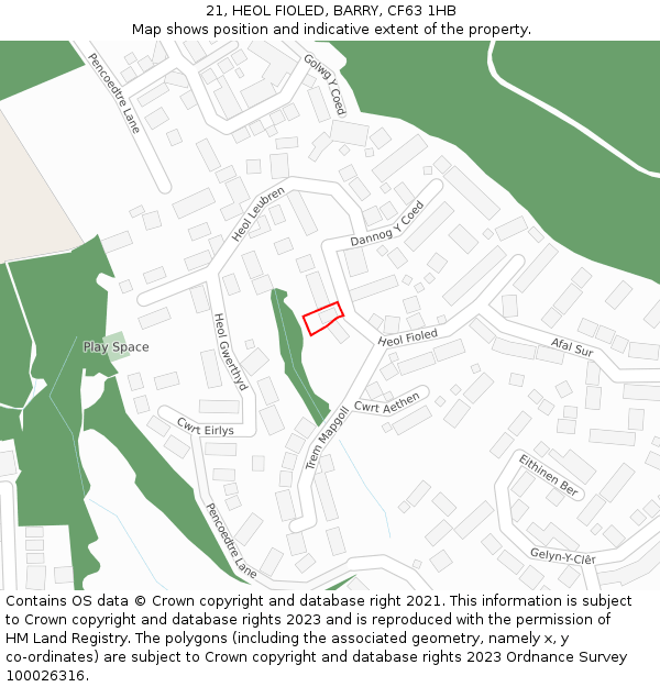 21, HEOL FIOLED, BARRY, CF63 1HB: Location map and indicative extent of plot