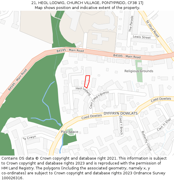 21, HEOL LODWIG, CHURCH VILLAGE, PONTYPRIDD, CF38 1TJ: Location map and indicative extent of plot