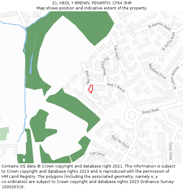 21, HEOL Y BRENIN, PENARTH, CF64 3HR: Location map and indicative extent of plot