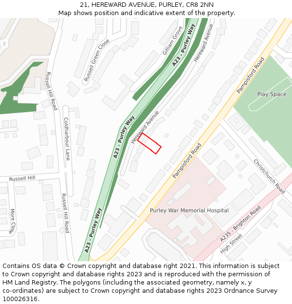 21, HEREWARD AVENUE, PURLEY, CR8 2NN: Location map and indicative extent of plot