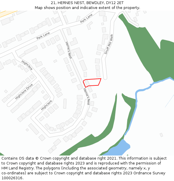 21, HERNES NEST, BEWDLEY, DY12 2ET: Location map and indicative extent of plot