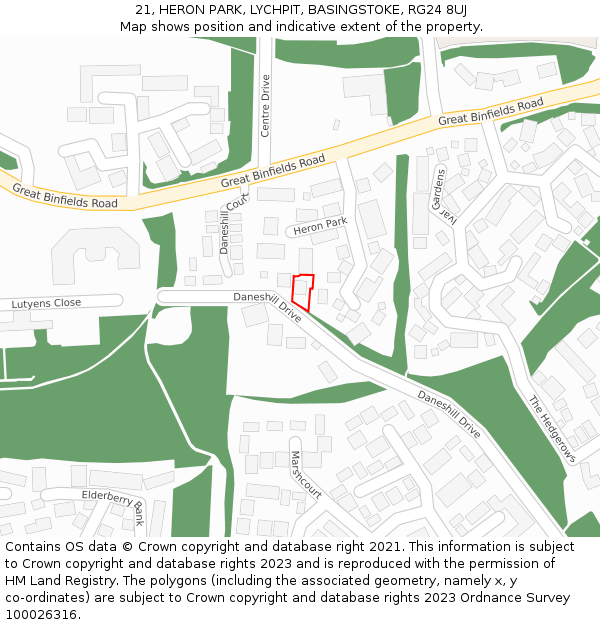 21, HERON PARK, LYCHPIT, BASINGSTOKE, RG24 8UJ: Location map and indicative extent of plot