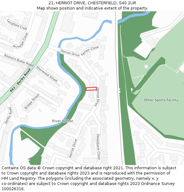 21, HERRIOT DRIVE, CHESTERFIELD, S40 2UR: Location map and indicative extent of plot