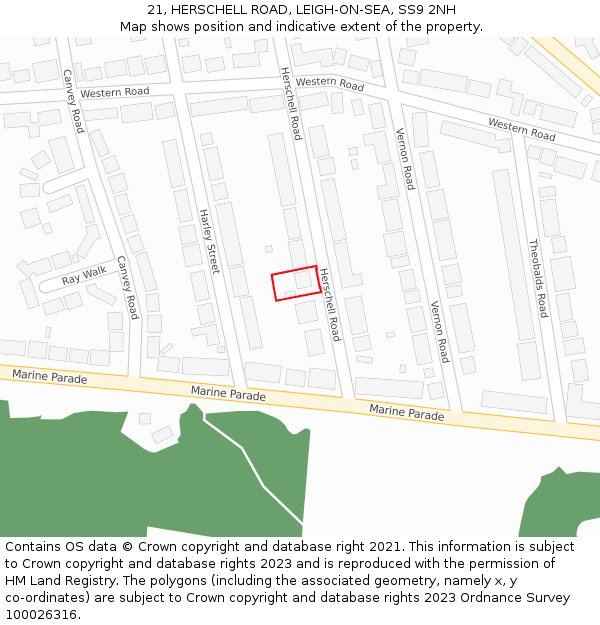 21, HERSCHELL ROAD, LEIGH-ON-SEA, SS9 2NH: Location map and indicative extent of plot