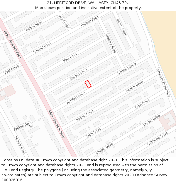 21, HERTFORD DRIVE, WALLASEY, CH45 7PU: Location map and indicative extent of plot