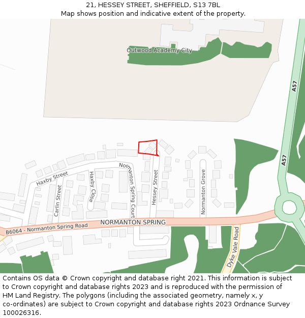 21, HESSEY STREET, SHEFFIELD, S13 7BL: Location map and indicative extent of plot
