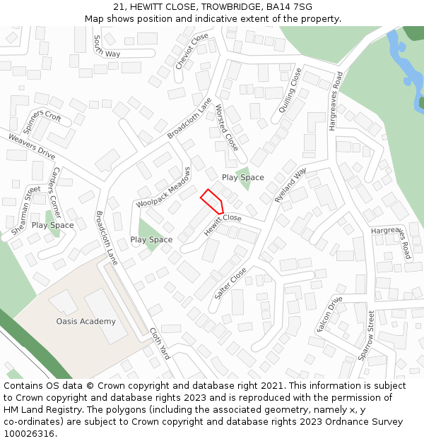 21, HEWITT CLOSE, TROWBRIDGE, BA14 7SG: Location map and indicative extent of plot