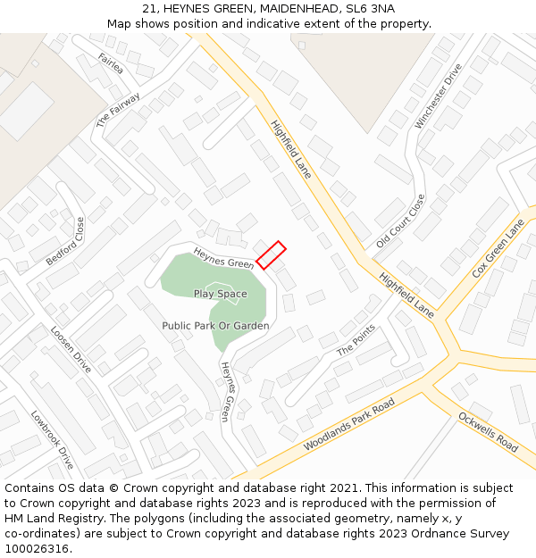 21, HEYNES GREEN, MAIDENHEAD, SL6 3NA: Location map and indicative extent of plot