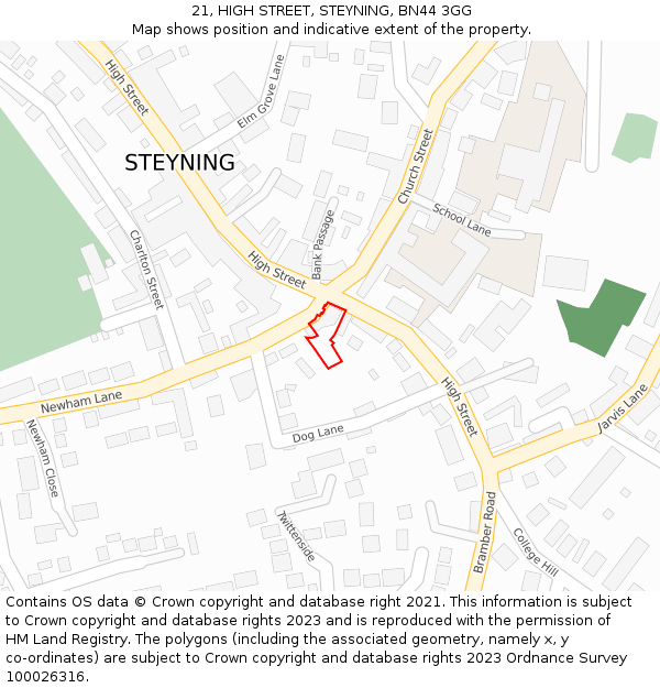21, HIGH STREET, STEYNING, BN44 3GG: Location map and indicative extent of plot