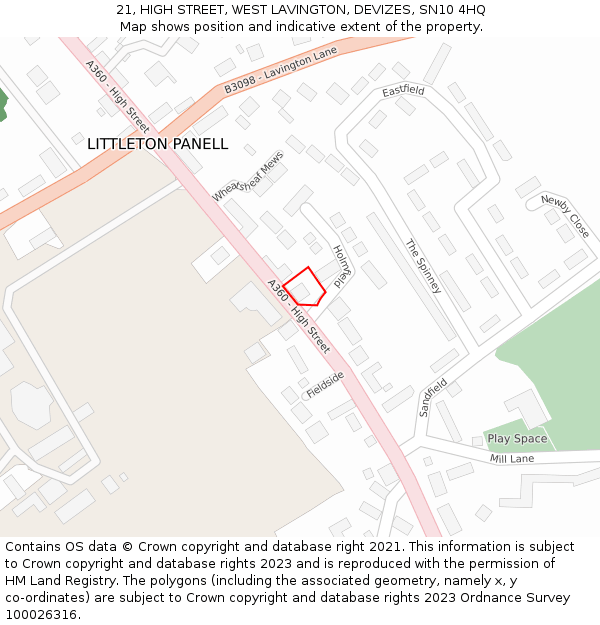 21, HIGH STREET, WEST LAVINGTON, DEVIZES, SN10 4HQ: Location map and indicative extent of plot