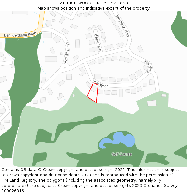 21, HIGH WOOD, ILKLEY, LS29 8SB: Location map and indicative extent of plot