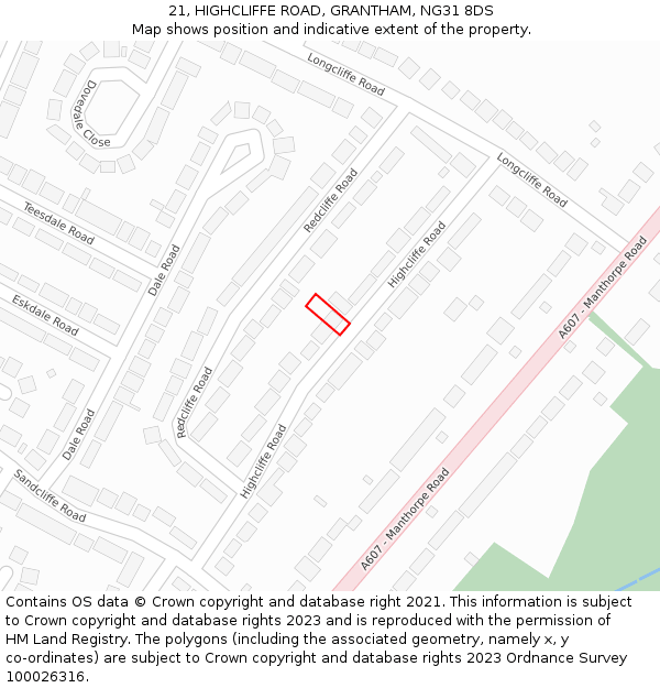 21, HIGHCLIFFE ROAD, GRANTHAM, NG31 8DS: Location map and indicative extent of plot