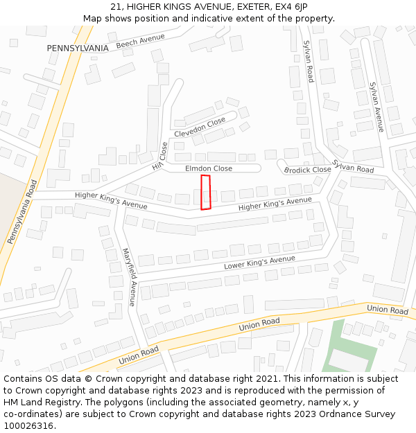 21, HIGHER KINGS AVENUE, EXETER, EX4 6JP: Location map and indicative extent of plot