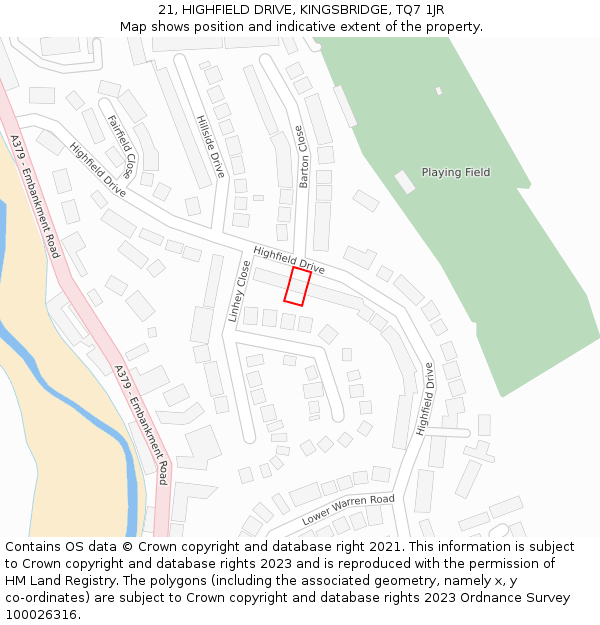 21, HIGHFIELD DRIVE, KINGSBRIDGE, TQ7 1JR: Location map and indicative extent of plot
