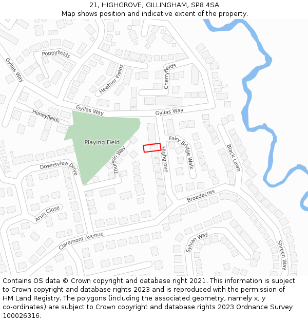 21, HIGHGROVE, GILLINGHAM, SP8 4SA: Location map and indicative extent of plot