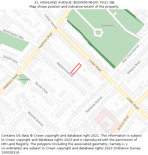 21, HIGHLAND AVENUE, BOGNOR REGIS, PO21 2BJ: Location map and indicative extent of plot