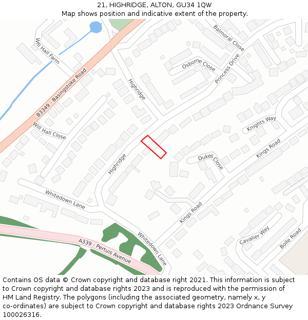 21, HIGHRIDGE, ALTON, GU34 1QW: Location map and indicative extent of plot