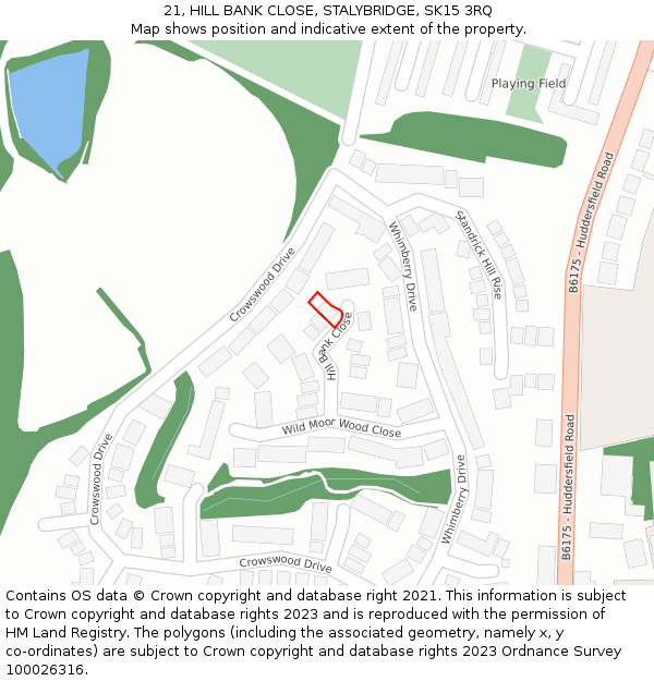 21, HILL BANK CLOSE, STALYBRIDGE, SK15 3RQ: Location map and indicative extent of plot