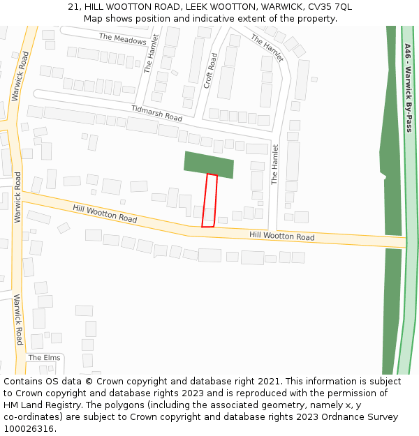 21, HILL WOOTTON ROAD, LEEK WOOTTON, WARWICK, CV35 7QL: Location map and indicative extent of plot