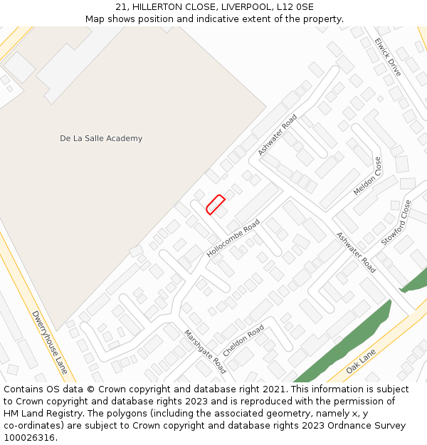 21, HILLERTON CLOSE, LIVERPOOL, L12 0SE: Location map and indicative extent of plot