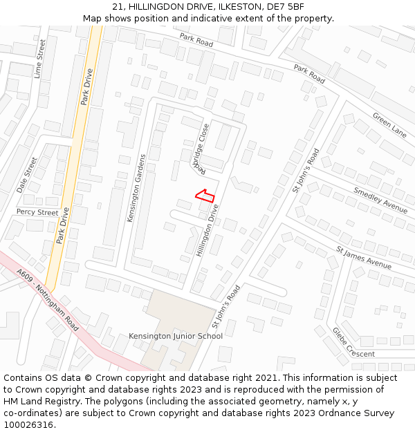 21, HILLINGDON DRIVE, ILKESTON, DE7 5BF: Location map and indicative extent of plot