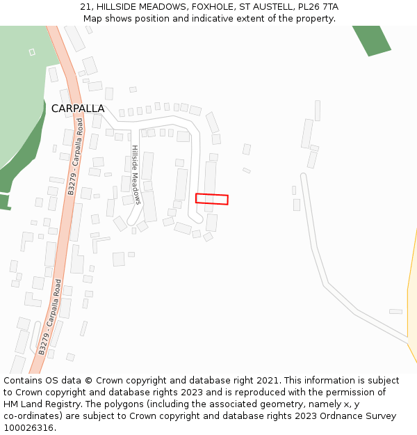 21, HILLSIDE MEADOWS, FOXHOLE, ST AUSTELL, PL26 7TA: Location map and indicative extent of plot