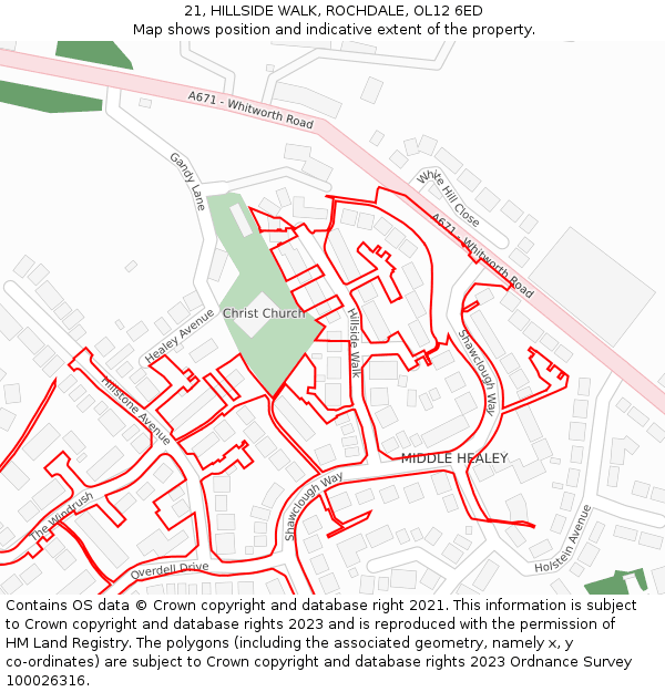 21, HILLSIDE WALK, ROCHDALE, OL12 6ED: Location map and indicative extent of plot