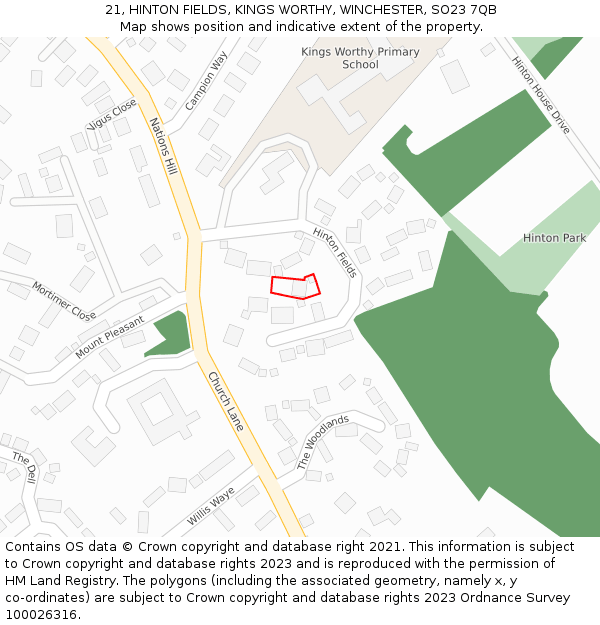 21, HINTON FIELDS, KINGS WORTHY, WINCHESTER, SO23 7QB: Location map and indicative extent of plot