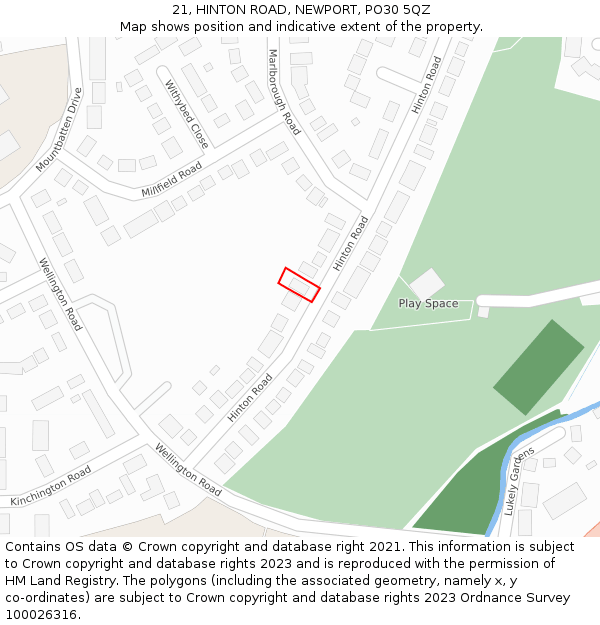 21, HINTON ROAD, NEWPORT, PO30 5QZ: Location map and indicative extent of plot