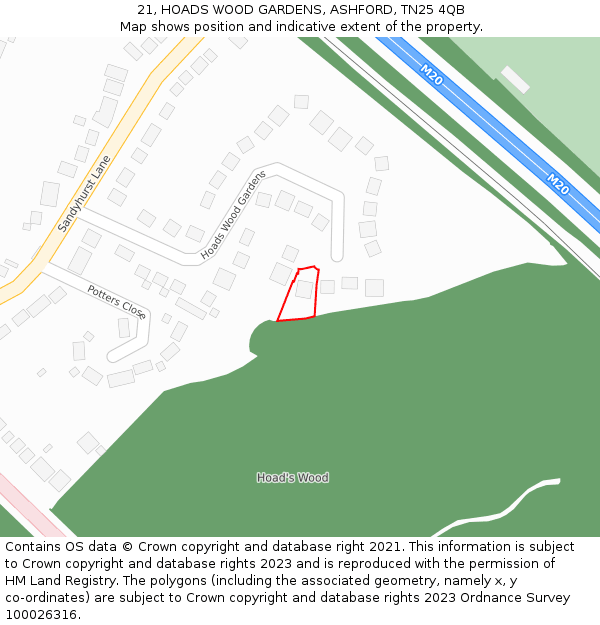 21, HOADS WOOD GARDENS, ASHFORD, TN25 4QB: Location map and indicative extent of plot