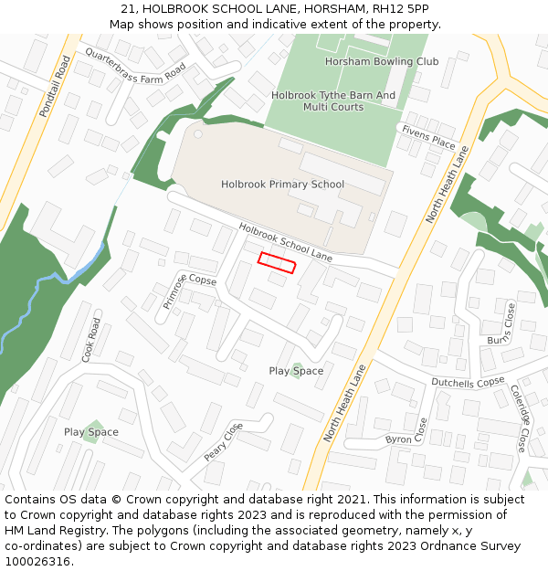 21, HOLBROOK SCHOOL LANE, HORSHAM, RH12 5PP: Location map and indicative extent of plot