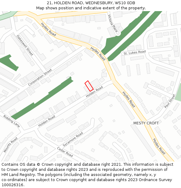 21, HOLDEN ROAD, WEDNESBURY, WS10 0DB: Location map and indicative extent of plot