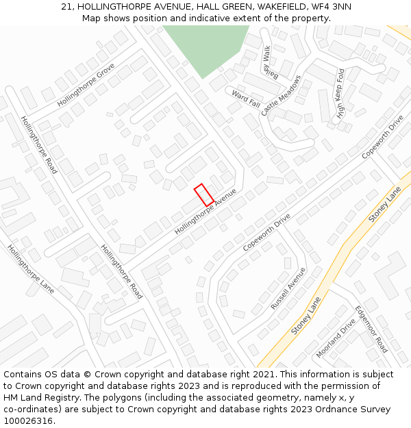 21, HOLLINGTHORPE AVENUE, HALL GREEN, WAKEFIELD, WF4 3NN: Location map and indicative extent of plot